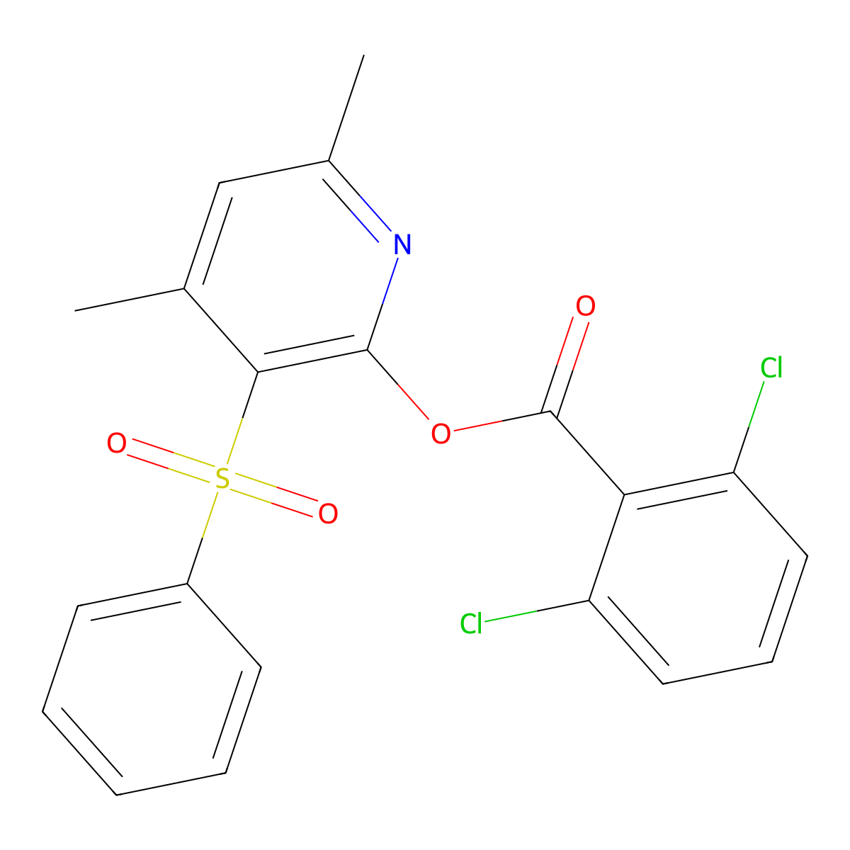 4,6-Dimethyl-3-(phenylsulfonyl)-2-pyridinyl 2,6-dichlorobenzenecarboxylate molecular structure, CAS 400082-21-5