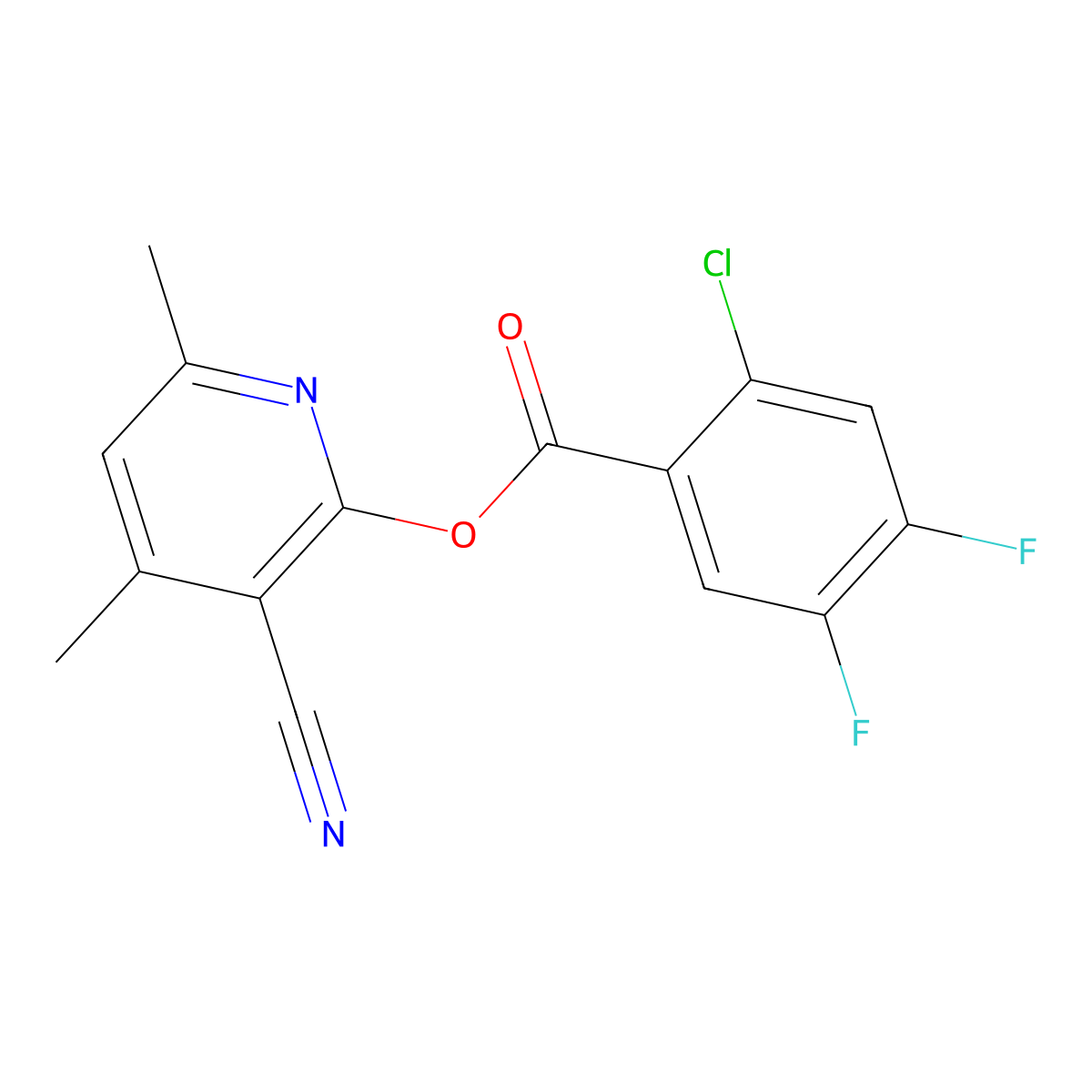 3-Cyano-4,6-dimethyl-2-pyridinyl 2-chloro-4,5-difluorobenzenecarboxylate molecular structure, CAS 400082-22-6