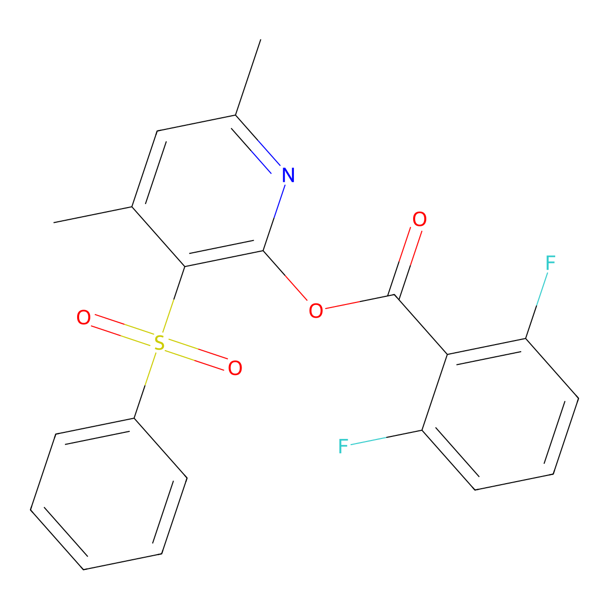4,6-Dimethyl-3-(phenylsulfonyl)-2-pyridinyl 2,6-difluorobenzenecarboxylate molecular structure, CAS 400082-23-7