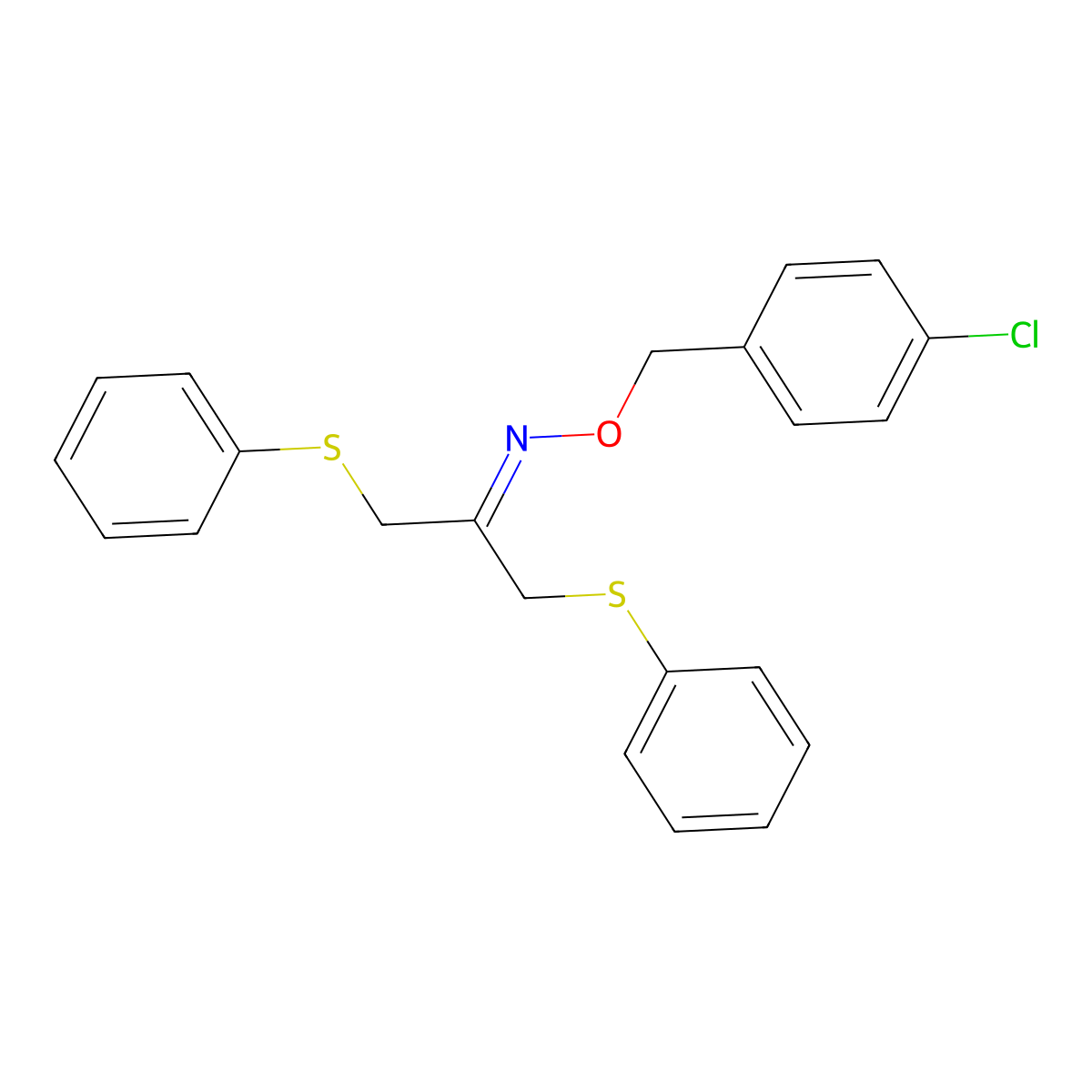 N-[(4-chlorophenyl)methoxy]-1,3-bis(phenylsulfanyl)propan-2-imine molecular structure, CAS 400082-25-9