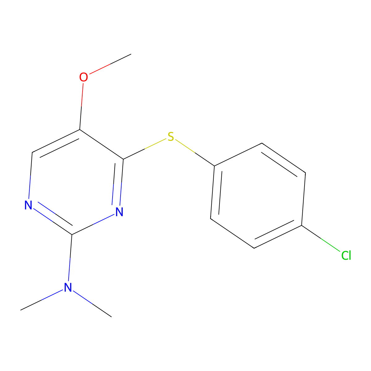 N-{4-[(4-chlorophenyl)sulfanyl]-5-methoxy-2-pyrimidinyl}-N,N-dimethylamine molecular structure, CAS 400082-33-9