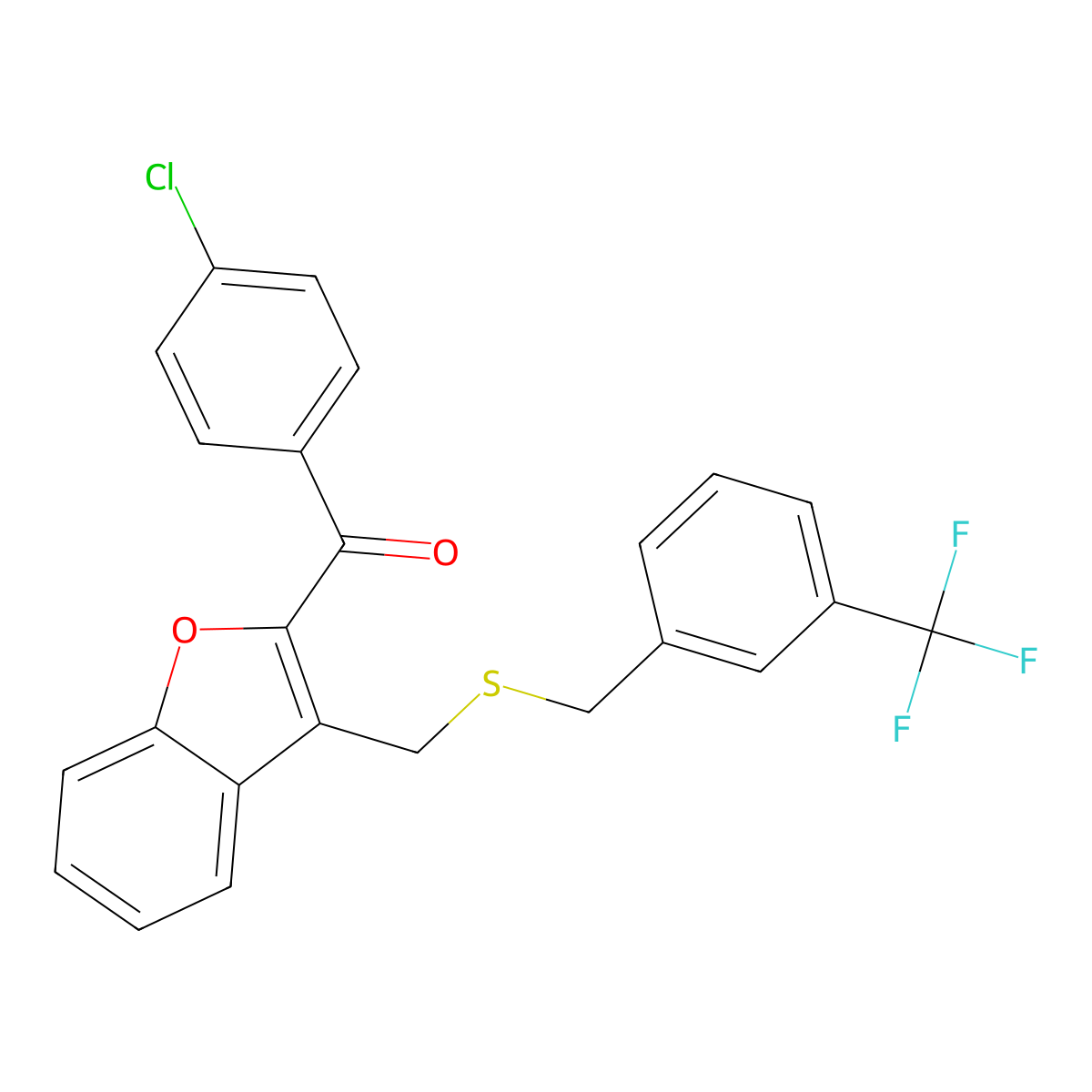 (4-Chlorophenyl)[3-({[3-(trifluoromethyl)benzyl]sulfanyl}methyl)-1-benzofuran-2-yl]methanone molecular structure, CAS 400082-36-2