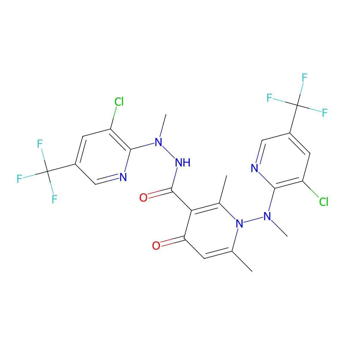N'-[3-chloro-5-(trifluoromethyl)pyridin-2-yl]-1-[[3-chloro-5-(trifluoromethyl)pyridin-2-yl]-methylamino]-N',2,6-trimethyl-4-oxopyridine-3-carbohydrazide molecular structure, CAS 400082-52-2