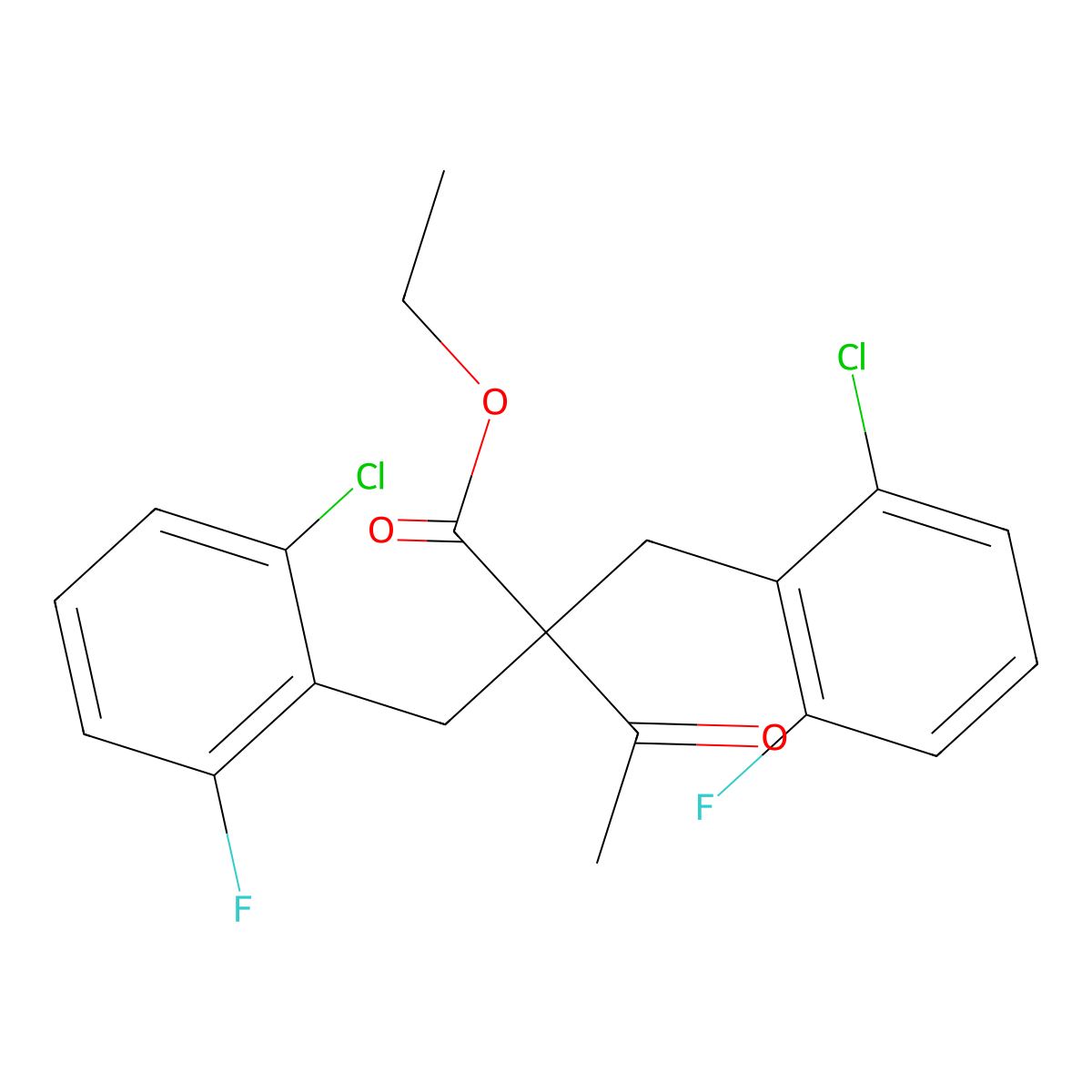 Ethyl 2,2-bis[(2-chloro-6-fluorophenyl)methyl]-3-oxobutanoate molecular structure, CAS 400082-53-3