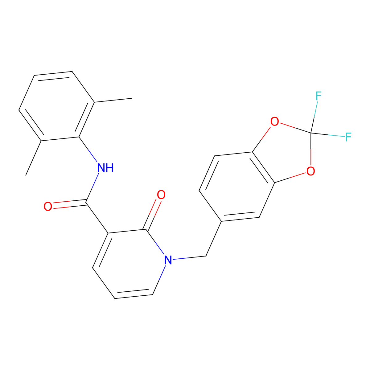 1-[(2,2-difluoro-1,3-benzodioxol-5-yl)methyl]-N-(2,6-dimethylphenyl)-2-oxo-1,2-dihydro-3-pyridinecarboxamide molecular structure, CAS 400082-72-6