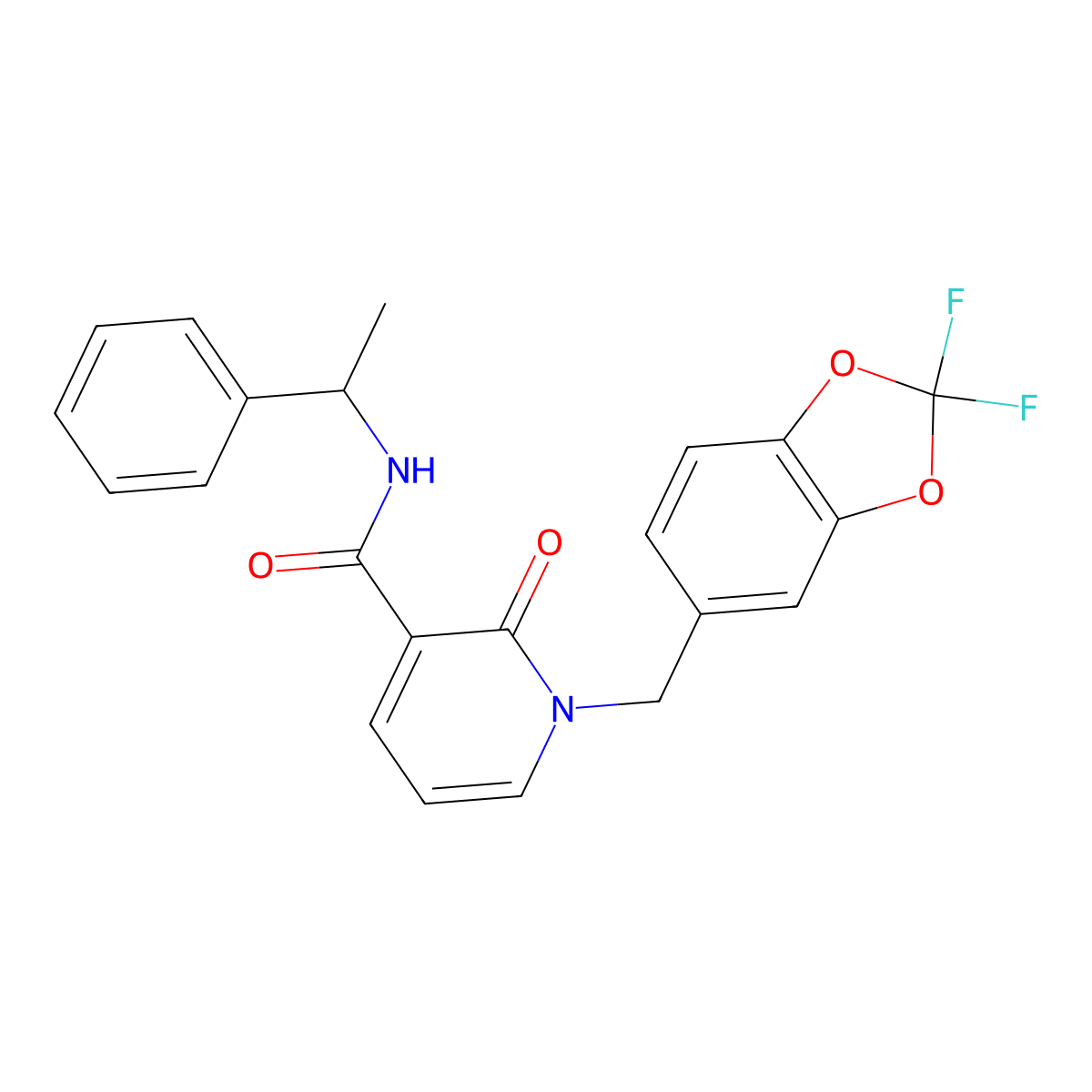 1-[(2,2-difluoro-1,3-benzodioxol-5-yl)methyl]-2-oxo-N-(1-phenylethyl)pyridine-3-carboxamide molecular structure, CAS 400083-12-7