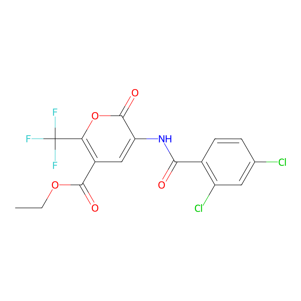 Ethyl 5-[(2,4-dichlorobenzoyl)amino]-6-oxo-2-(trifluoromethyl)pyran-3-carboxylate molecular structure, CAS 400083-21-8