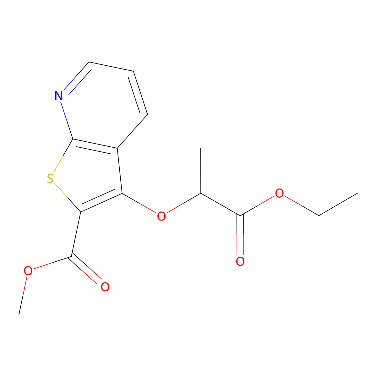 Methyl 3-(2-ethoxy-1-methyl-2-oxoethoxy)thieno[2,3-b]pyridine-2-carboxylate molecular structure, CAS 400083-29-6