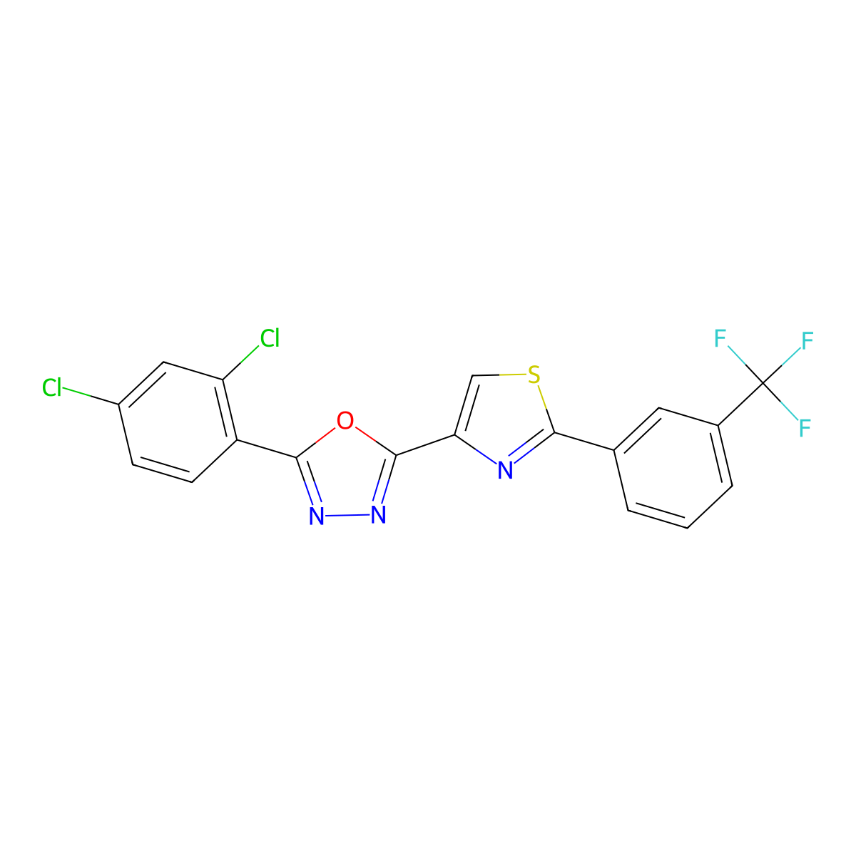 2-(2,4-Dichlorophenyl)-5-{2-[3-(trifluoromethyl)phenyl]-1,3-thiazol-4-yl}-1,3,4-oxadiazole molecular structure, CAS 400083-69-4