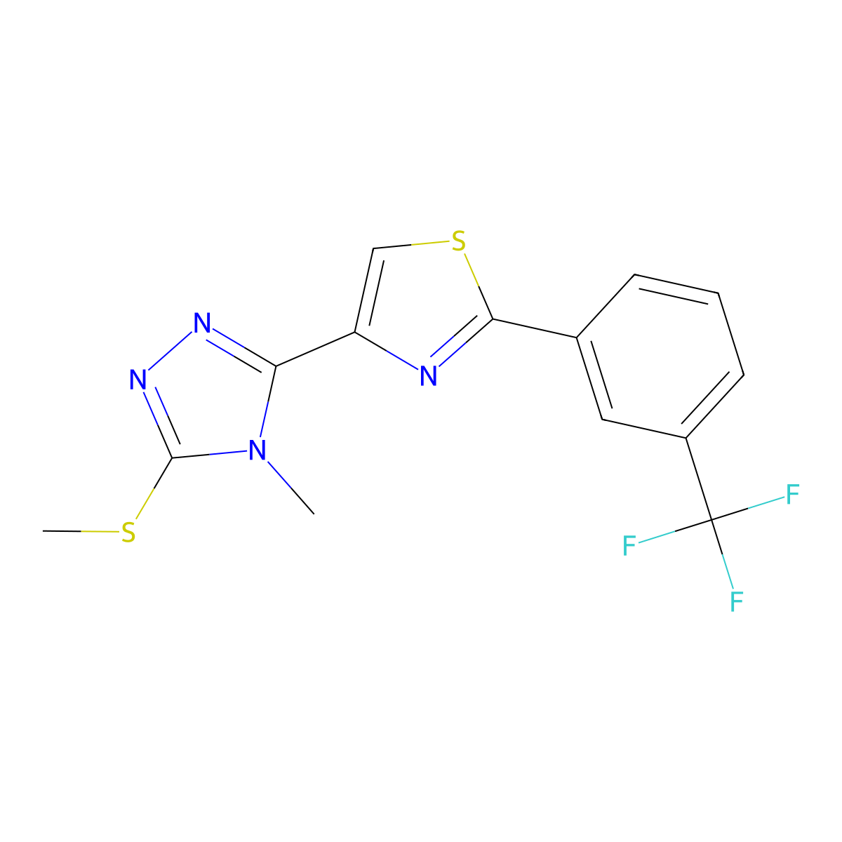 4-methyl-3-(methylsulfanyl)-5-{2-[3-(trifluoromethyl)phenyl]-1,3-thiazol-4-yl}-4H-1,2,4-triazole molecular structure, CAS 400083-71-8