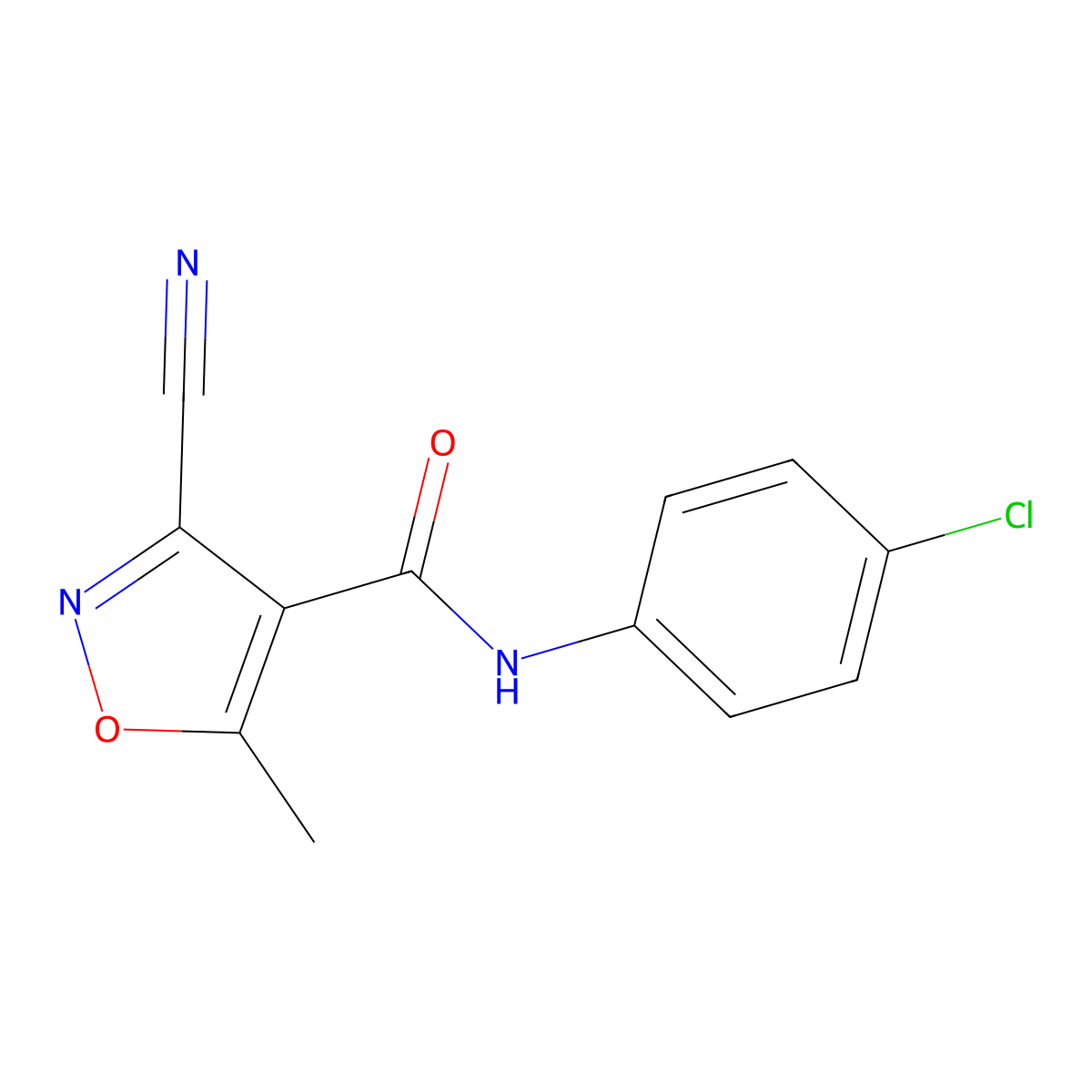 N-(4-chlorophenyl)-3-cyano-5-methyl-1,2-oxazole-4-carboxamide molecular structure, CAS 400083-75-2