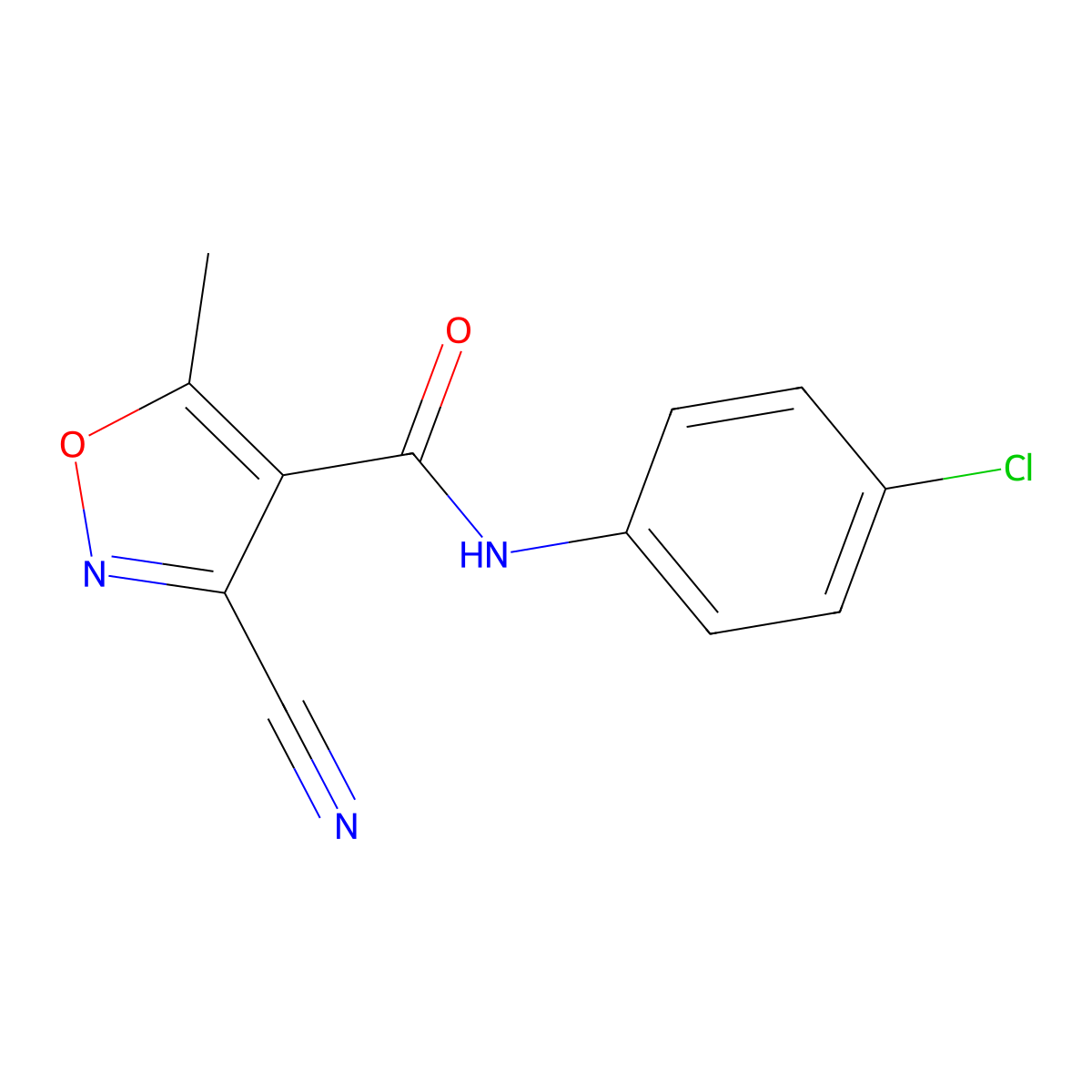 N-(4-chlorophenyl)-3-cyano-5-methyl-1,2-oxazole-4-carboxamide molecular structure, CAS 400083-75-2