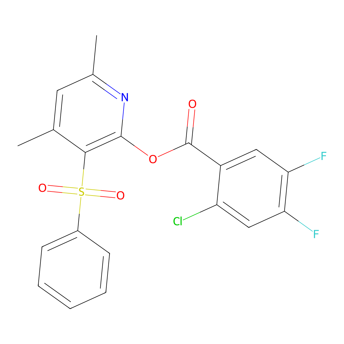 4,6-Dimethyl-3-(phenylsulfonyl)-2-pyridinyl 2-chloro-4,5-difluorobenzenecarboxylate molecular structure, CAS 400083-85-4