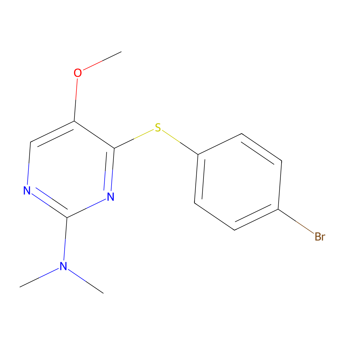 4-[(4-bromophenyl)sulfanyl]-5-methoxy-N,N-dimethyl-2-pyrimidinamine molecular structure, CAS 400083-95-6