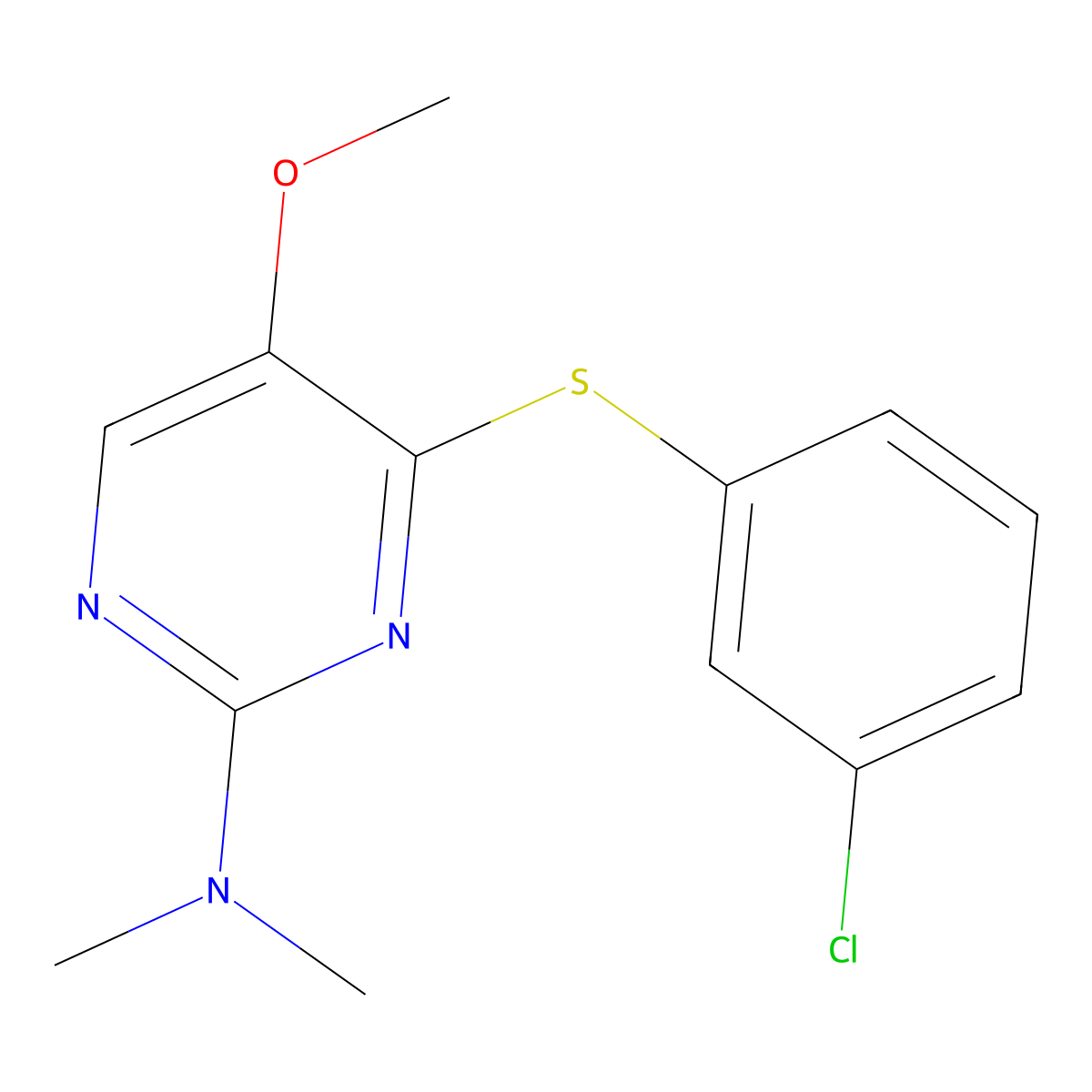 N-{4-[(3-chlorophenyl)sulfanyl]-5-methoxy-2-pyrimidinyl}-N,N-dimethylamine molecular structure, CAS 400083-99-0