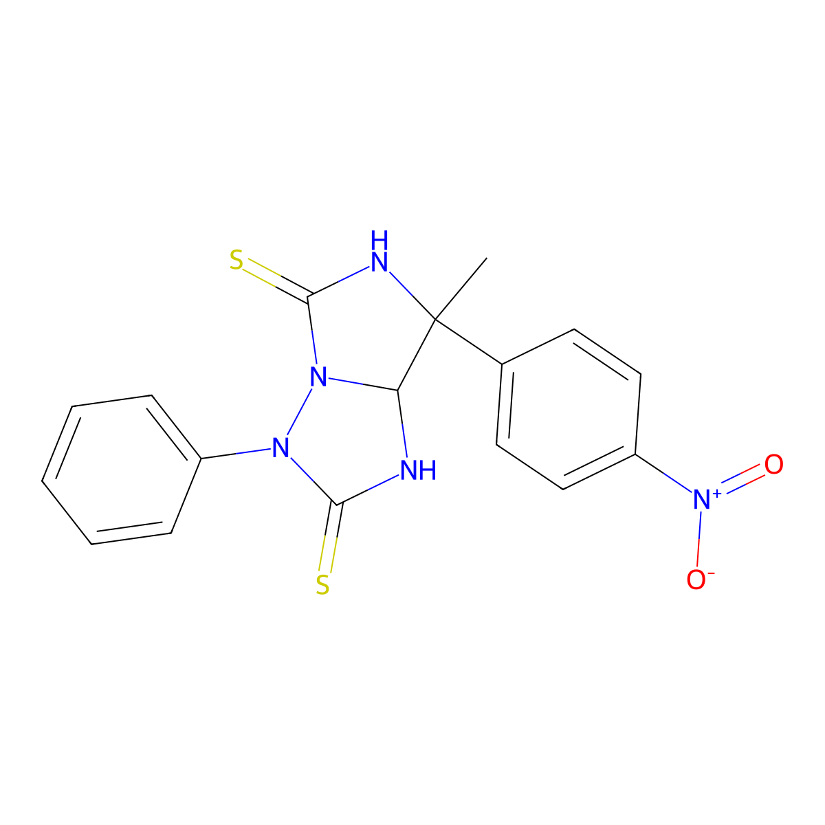 7-methyl-7-(4-nitrophenyl)-3-phenyldihydro-1H-imidazo[1,5-b][1,2,4]triazole-2,5(3H,6H)-dithione molecular structure, CAS 400084-38-0
