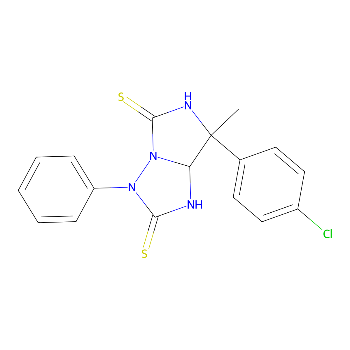 7-(4-chlorophenyl)-7-methyl-3-phenyldihydro-1H-imidazo[1,5-b][1,2,4]triazole-2,5(3H,6H)-dithione molecular structure, CAS 400084-39-1