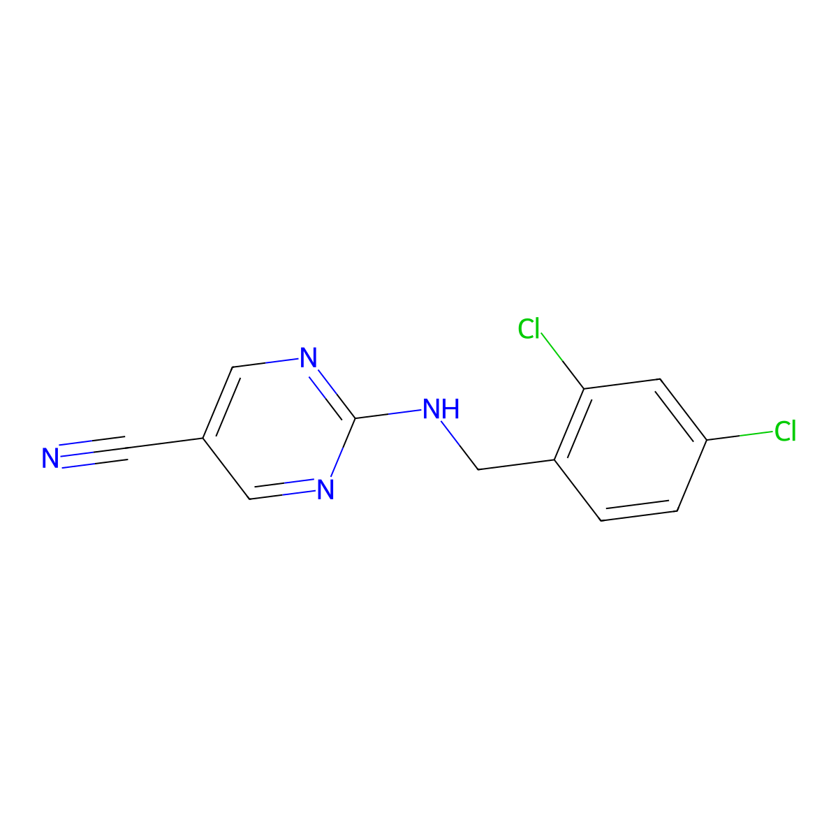 2-[(2,4-Dichlorobenzyl)amino]-5-pyrimidinecarbonitrile molecular structure, CAS 400084-62-0