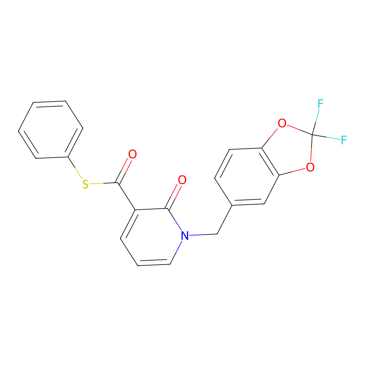 S-phenyl 1-[(2,2-difluoro-1,3-benzodioxol-5-yl)methyl]-2-oxo-1,2-dihydro-3-pyridinecarbothioate molecular structure, CAS 400084-66-4