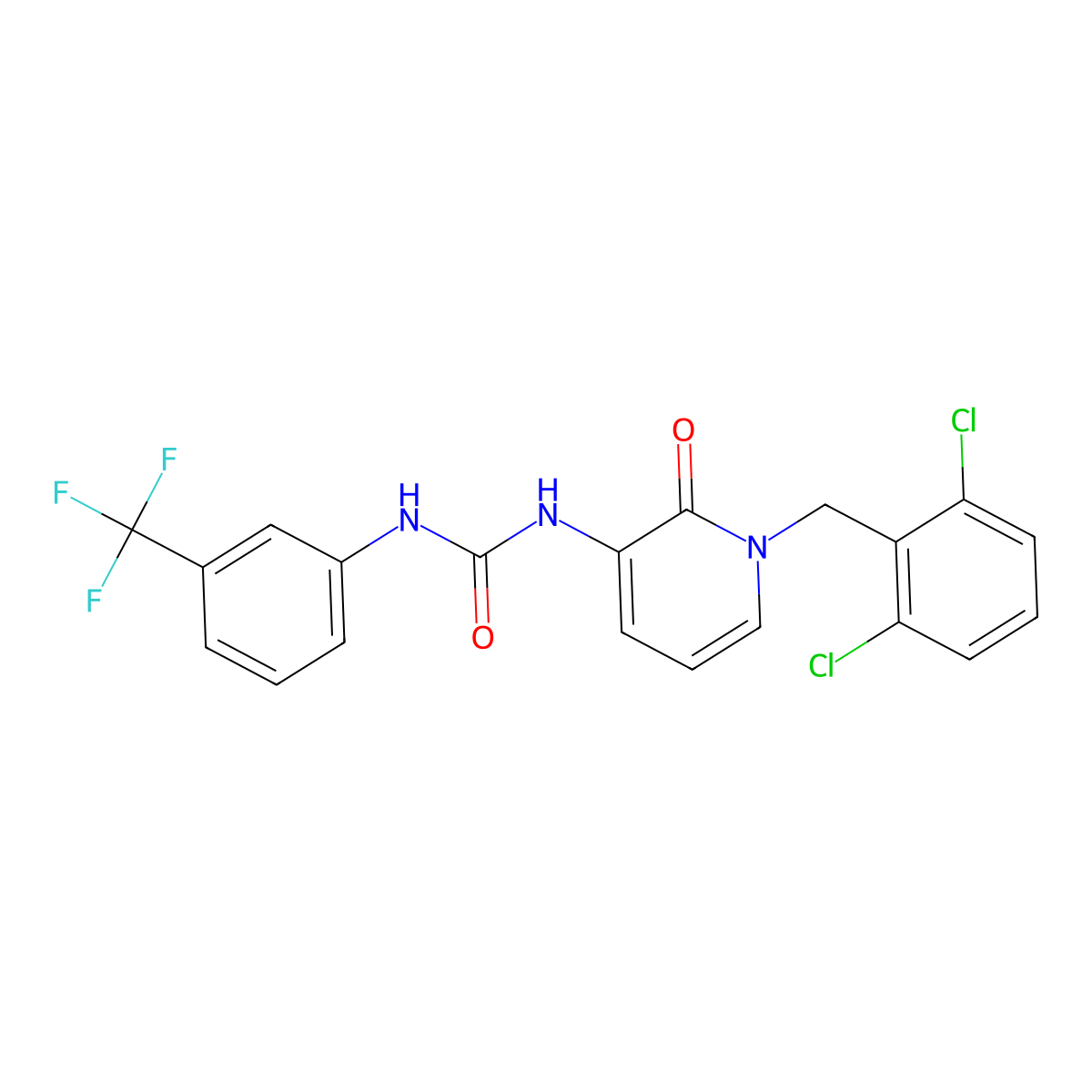 1-[1-[(2,6-Dichlorophenyl)methyl]-2-oxopyridin-3-yl]-3-[3-(trifluoromethyl)phenyl]urea molecular structure, CAS 400084-72-2