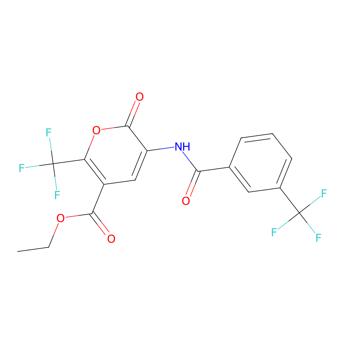 Ethyl 6-oxo-2-(trifluoromethyl)-5-[[3-(trifluoromethyl)benzoyl]amino]pyran-3-carboxylate molecular structure, CAS 400084-85-7