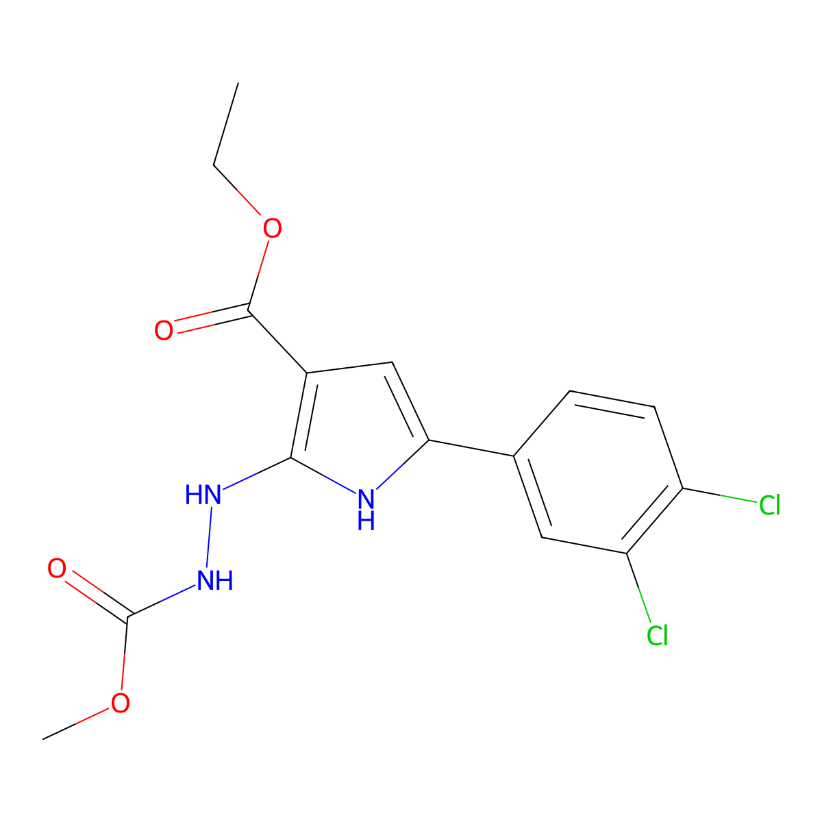 Ethyl 5-(3,4-dichlorophenyl)-2-(2-methoxycarbonylhydrazinyl)-1H-pyrrole-3-carboxylate molecular structure, CAS 400085-15-6
