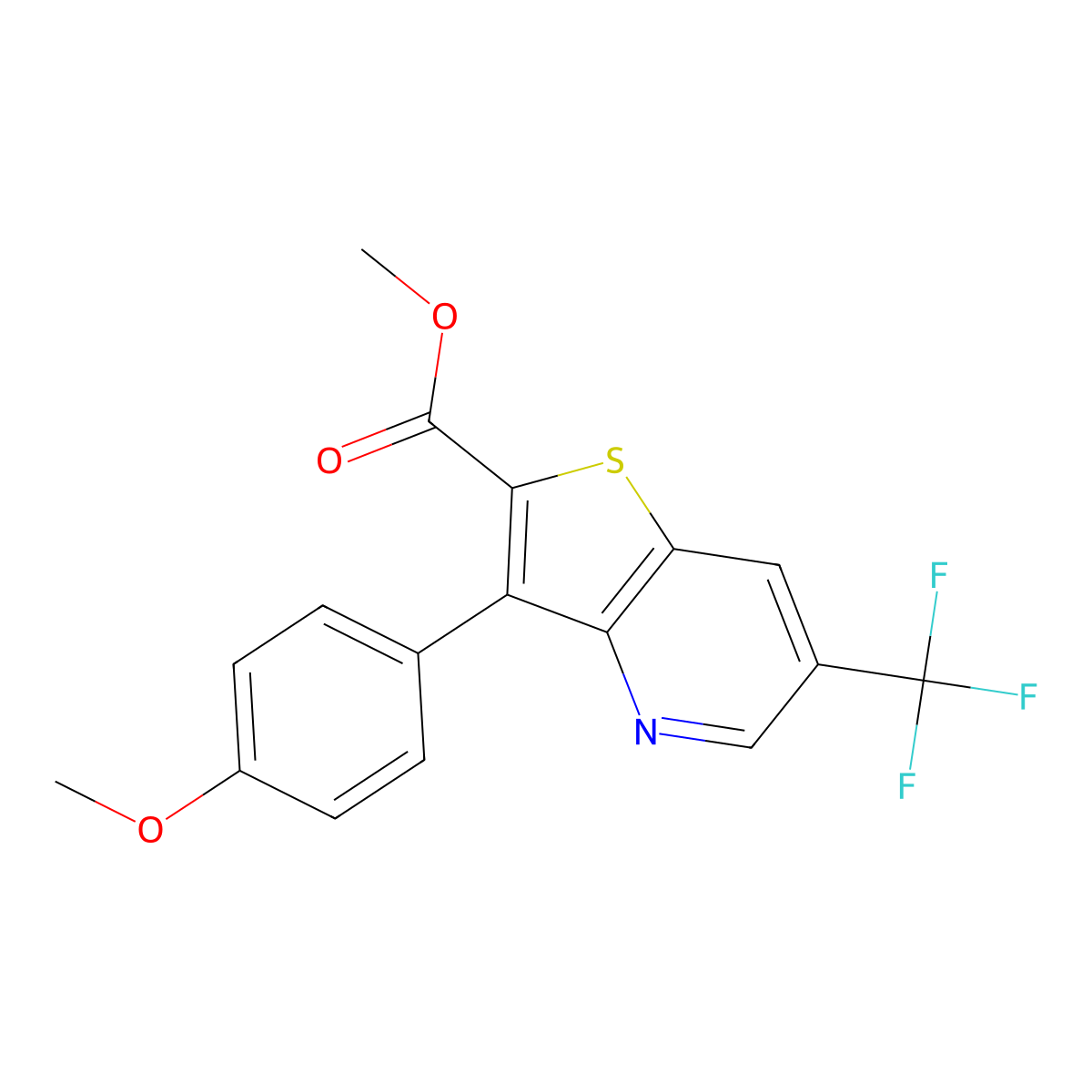 Methyl 3-(4-methoxyphenyl)-6-(trifluoromethyl)thieno[3,2-b]pyridine-2-carboxylate molecular structure, CAS 400085-35-0