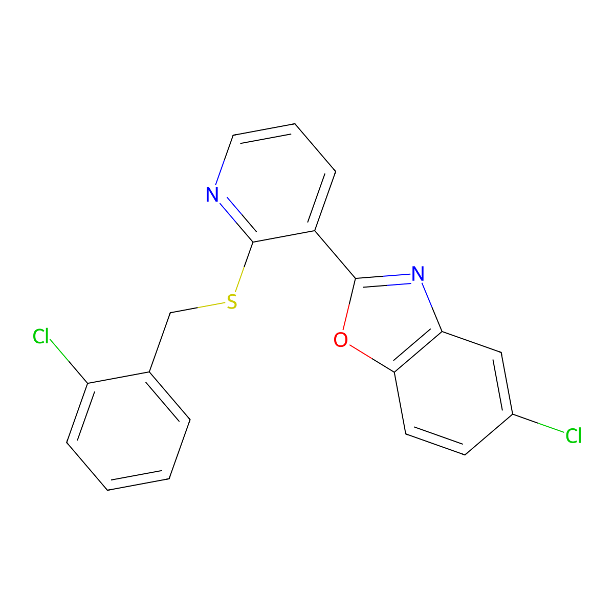 5-Chloro-2-{2-[(2-chlorobenzyl)sulfanyl]-3-pyridinyl}-1,3-benzoxazole molecular structure, CAS 400085-45-2