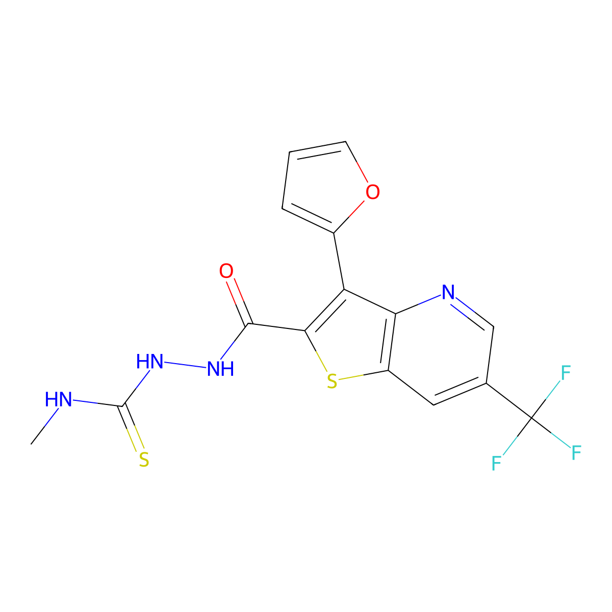 2-{[3-(2-furyl)-6-(trifluoromethyl)thieno[3,2-b]pyridin-2-yl]carbonyl}-N-methyl-1-hydrazinecarbothioamide molecular structure, CAS 400085-53-2