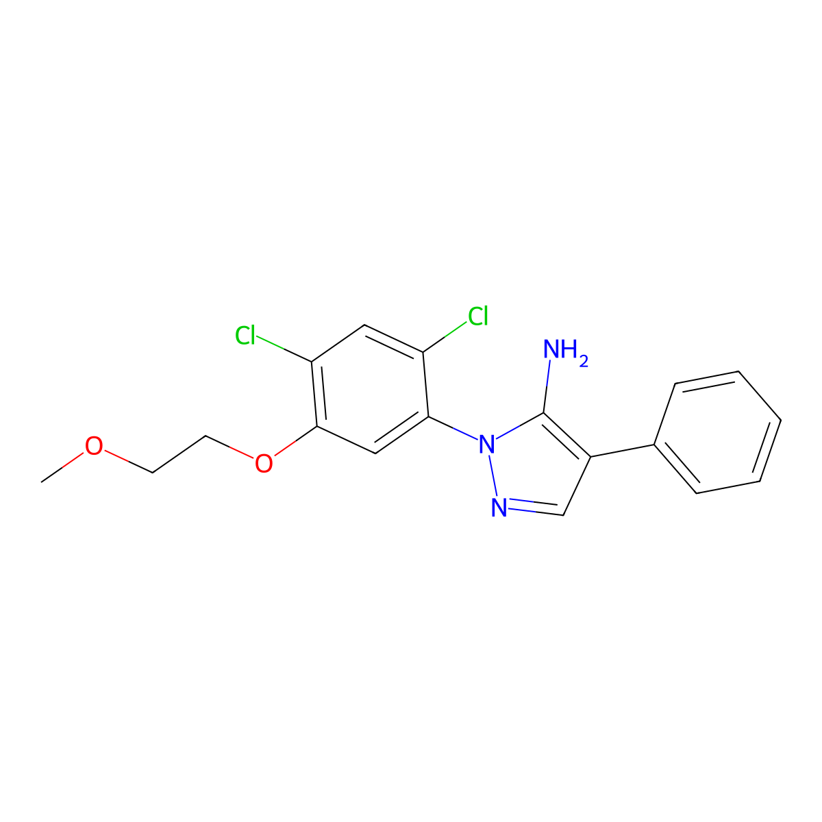 1-[2,4-dichloro-5-(2-methoxyethoxy)phenyl]-4-phenyl-1H-pyrazol-5-amine molecular structure, CAS 400085-57-6