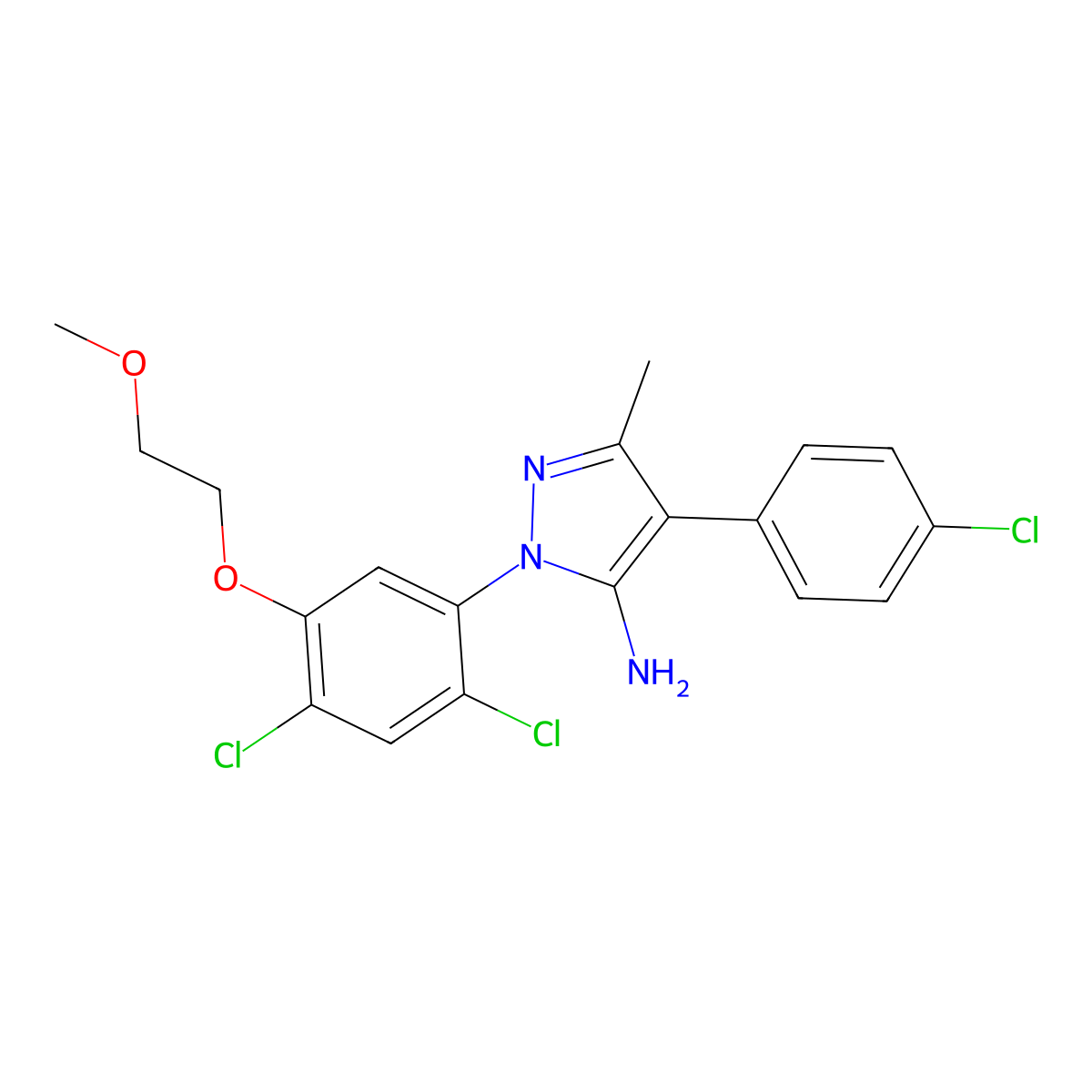 4-(4-chlorophenyl)-1-[2,4-dichloro-5-(2-methoxyethoxy)phenyl]-3-methyl-1H-pyrazol-5-amine molecular structure, CAS 400085-58-7