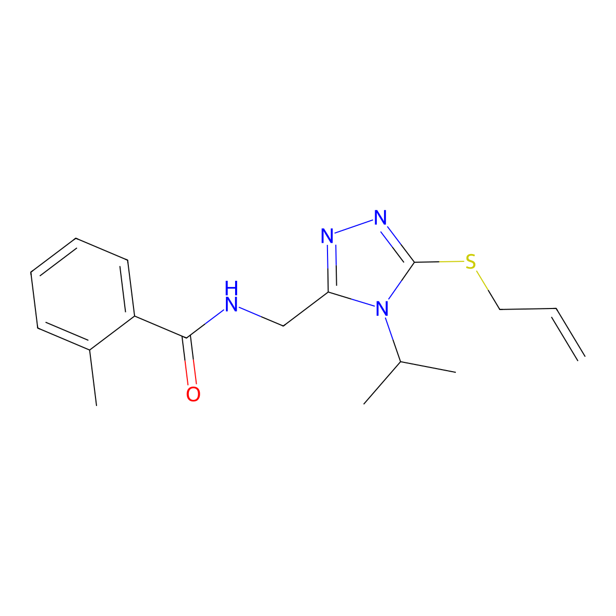 N-{[5-(allylsulfanyl)-4-isopropyl-4H-1,2,4-triazol-3-yl]methyl}-2-methylbenzenecarboxamide molecular structure, CAS 400085-68-9