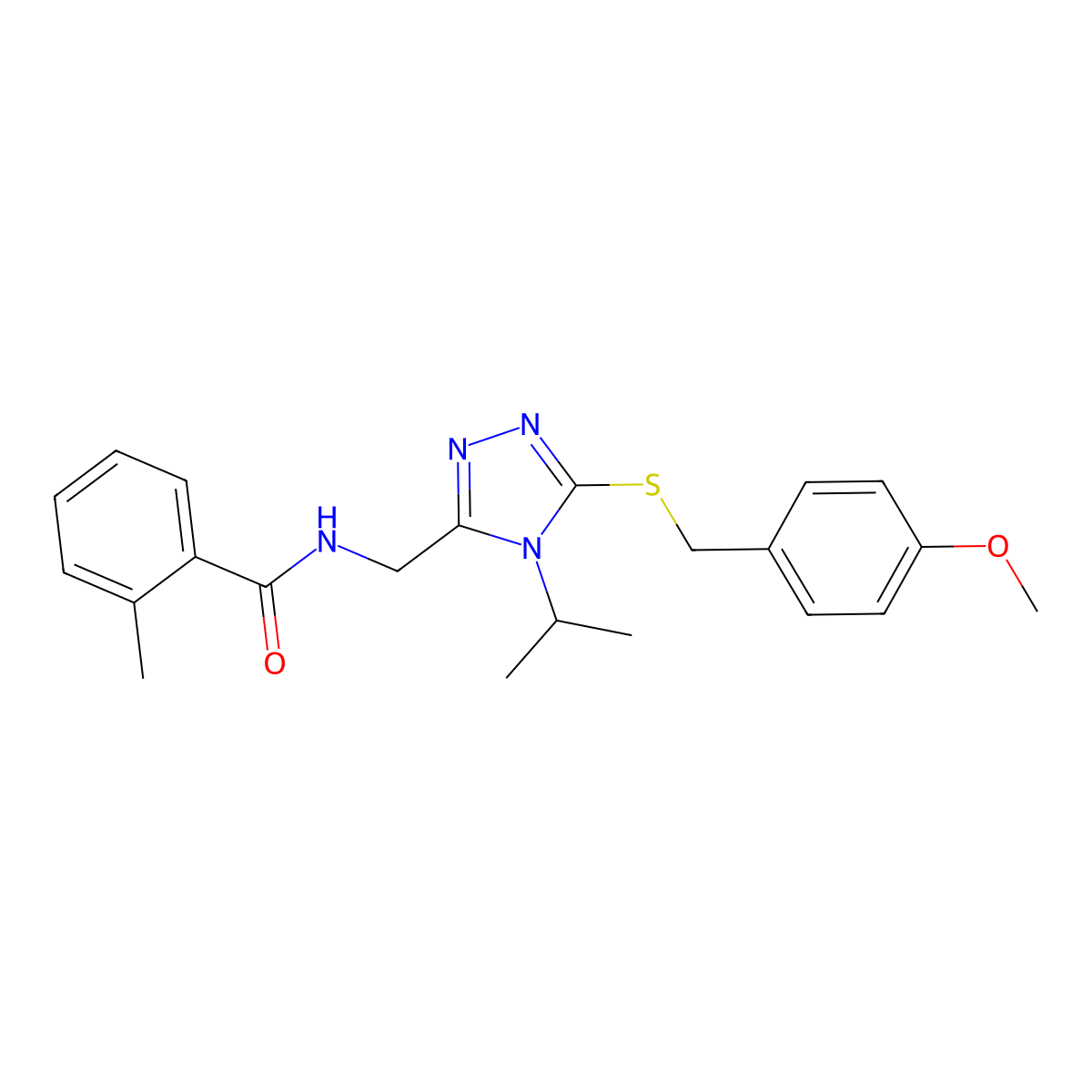 N-({4-isopropyl-5-[(4-methoxybenzyl)sulfanyl]-4H-1,2,4-triazol-3-yl}methyl)-2-methylbenzenecarboxamide molecular structure, CAS 400085-69-0