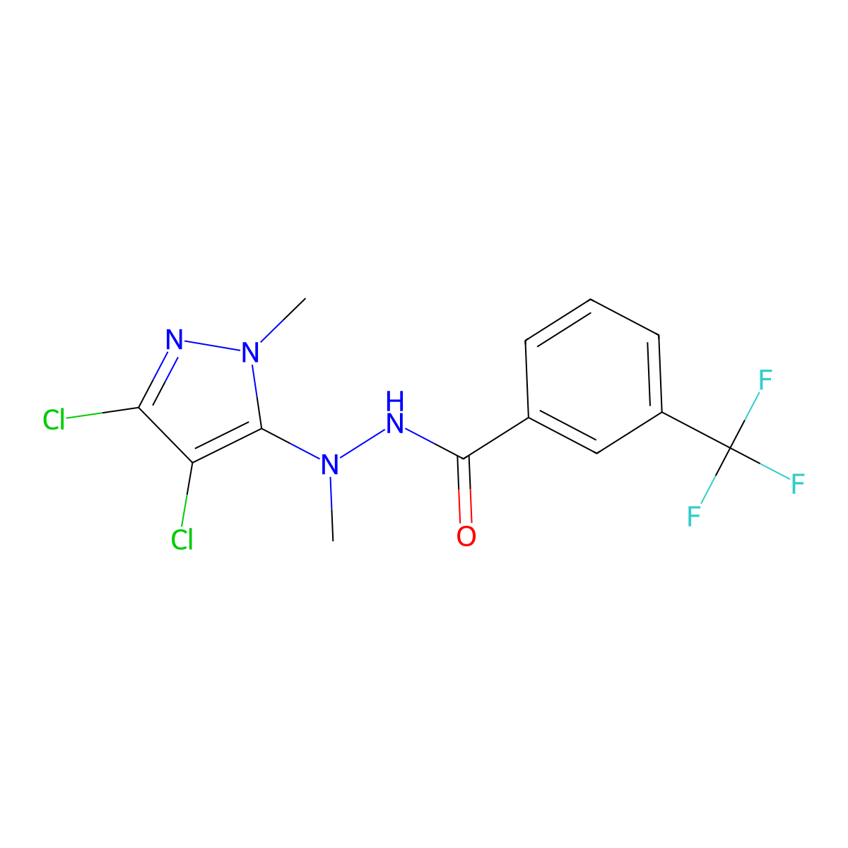 N'-(3,4-dichloro-1-methyl-1H-pyrazol-5-yl)-N'-methyl-3-(trifluoromethyl)benzenecarbohydrazide molecular structure, CAS 400085-81-6