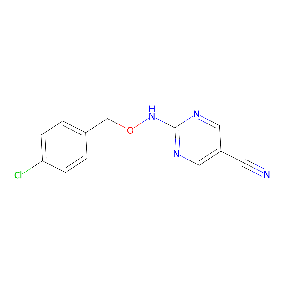 2-{[(4-Chlorobenzyl)oxy]amino}-5-pyrimidinecarbonitrile molecular structure, CAS 400085-97-4