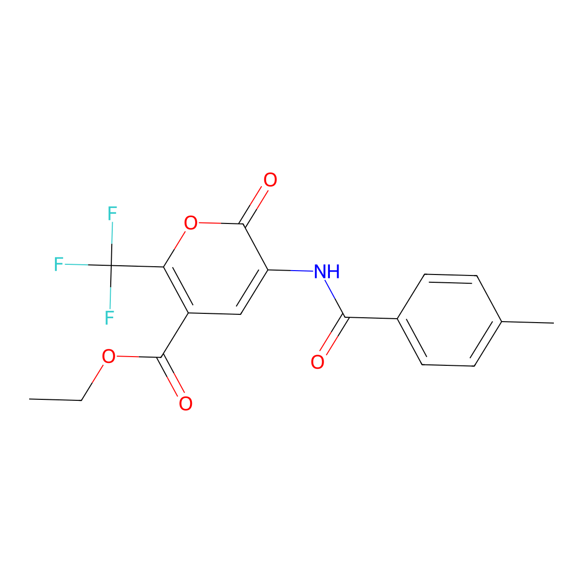 ethyl 3-[(4-methylbenzoyl)amino]-2-oxo-6-(trifluoromethyl)-2H-pyran-5-carboxylate molecular structure, CAS 400086-33-1