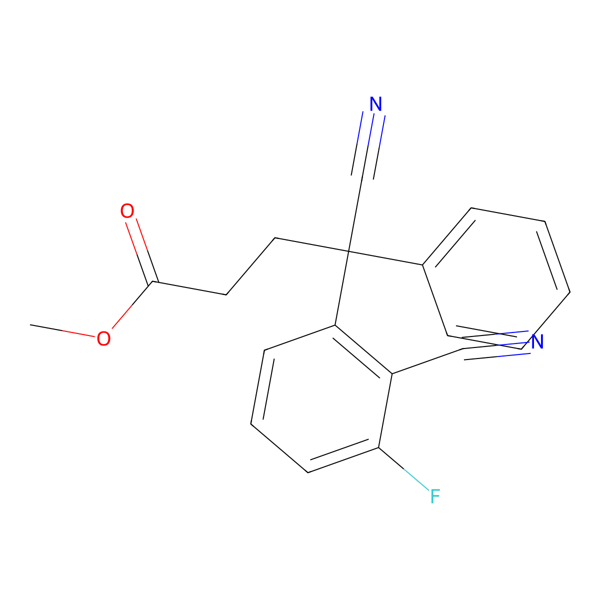 Methyl 4-cyano-4-(2-cyano-3-fluorophenyl)-4-phenylbutanoate molecular structure, CAS 400086-50-2