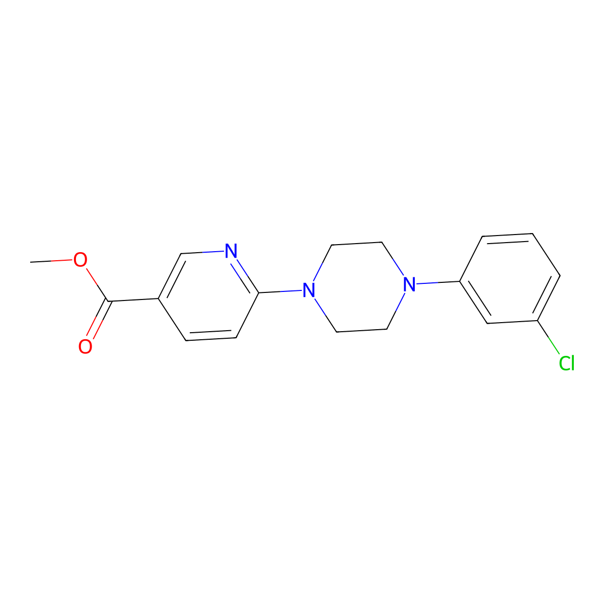 Methyl 6-[4-(3-chlorophenyl)piperazin-1-yl]pyridine-3-carboxylate molecular structure, CAS 400086-68-2