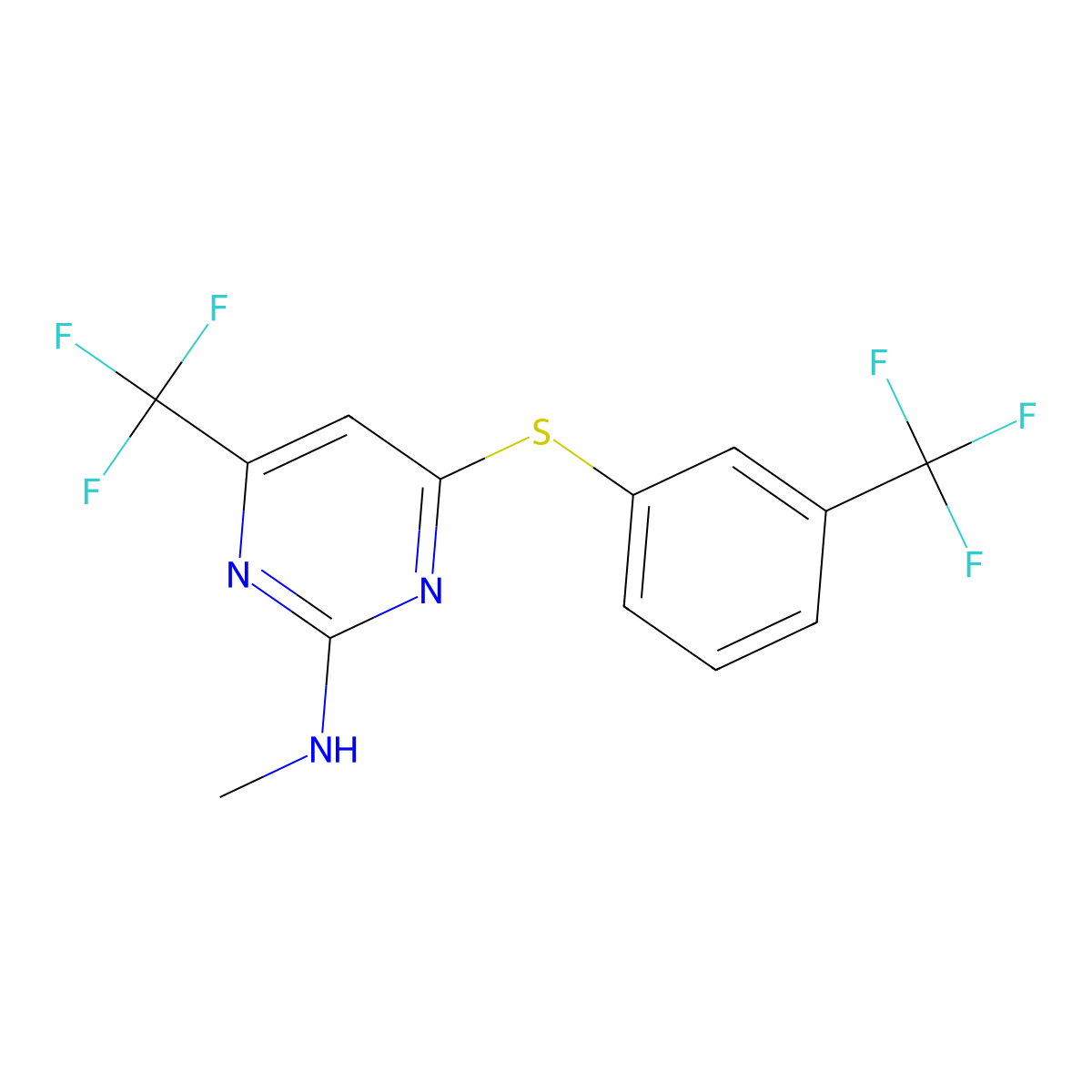 N-methyl-4-(trifluoromethyl)-6-{[3-(trifluoromethyl)phenyl]sulfanyl}-2-pyrimidinamine molecular structure, CAS 400086-82-0