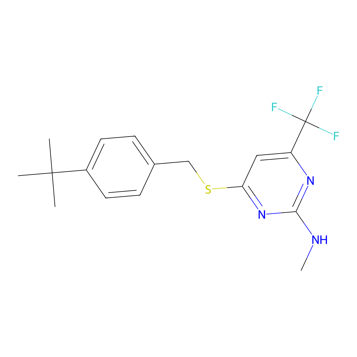 4-{[4-(tert-butyl)benzyl]sulfanyl}-N-methyl-6-(trifluoromethyl)-2-pyrimidinamine molecular structure, CAS 400086-84-2
