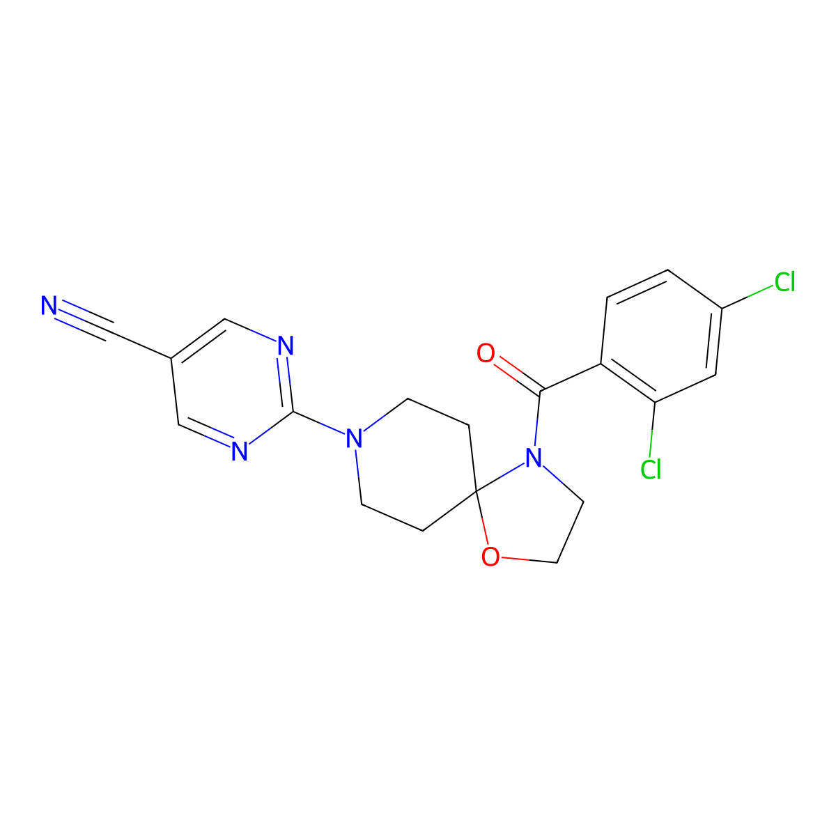 2-[4-(2,4-Dichlorobenzoyl)-1-oxa-4,8-diazaspiro[4.5]dec-8-yl]-5-pyrimidinecarbonitrile molecular structure, CAS 400086-93-3