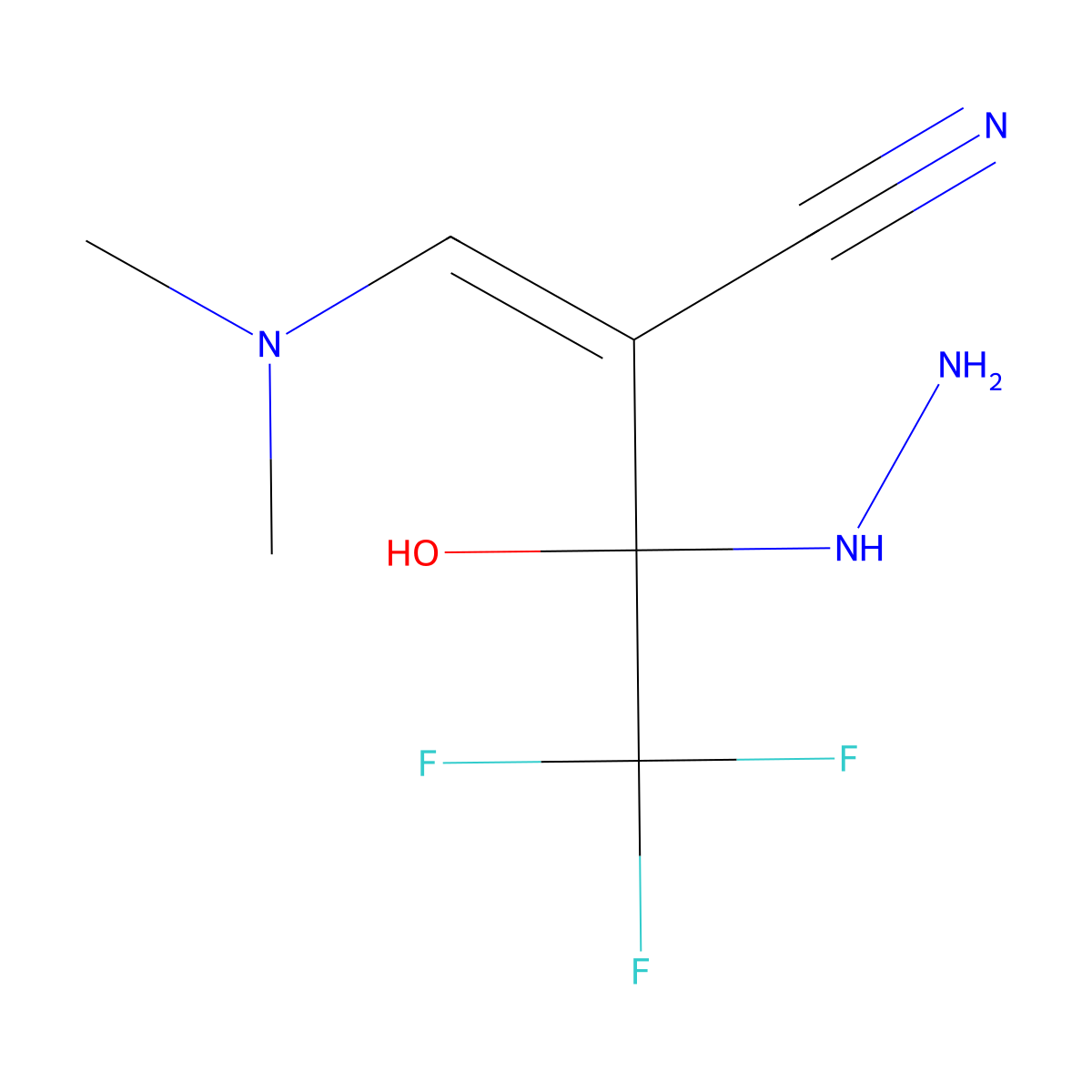 (2E)-2-[(dimethylamino)methylidene]-4,4,4-trifluoro-3-hydrazinyl-3-hydroxybutanenitrile molecular structure, CAS 400086-95-5