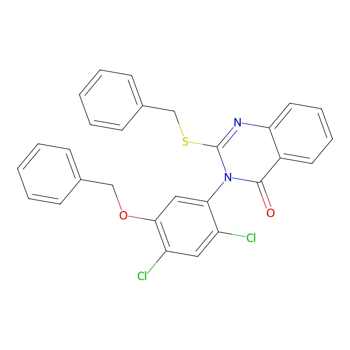 2-Benzylsulfanyl-3-(2,4-dichloro-5-phenylmethoxyphenyl)quinazolin-4-one molecular structure, CAS 400087-06-1