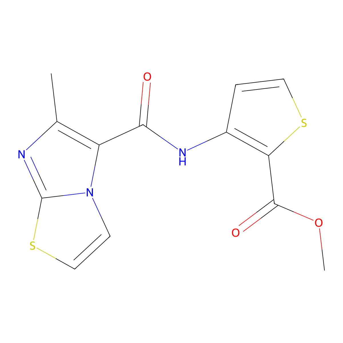 Methyl 3-{[(6-methylimidazo[2,1-b][1,3]thiazol-5-yl)carbonyl]amino}-2-thiophenecarboxylate molecular structure, CAS 400087-15-2
