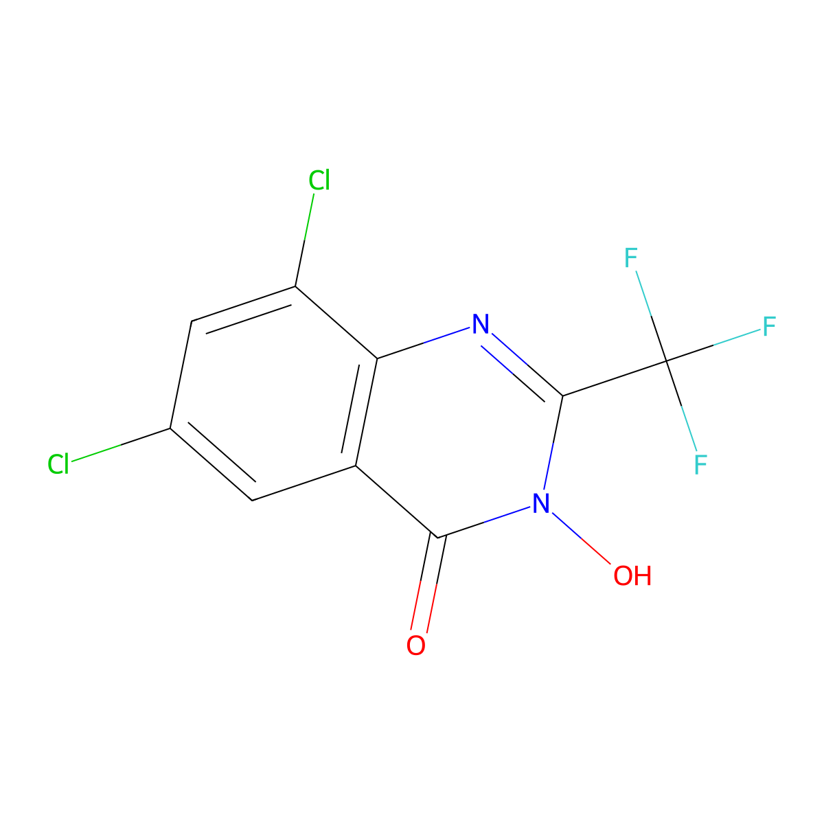 6,8-dichloro-3-hydroxy-2-(trifluoromethyl)-4(3H)-quinazolinone molecular structure, CAS 400087-22-1