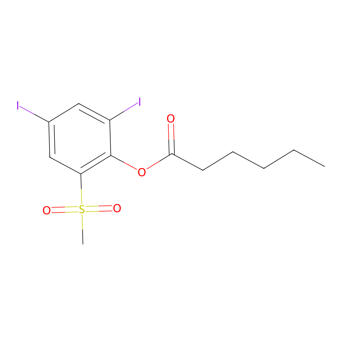 2,4-Diiodo-6-(methylsulfonyl)phenyl hexanoate molecular structure, CAS 400087-36-7