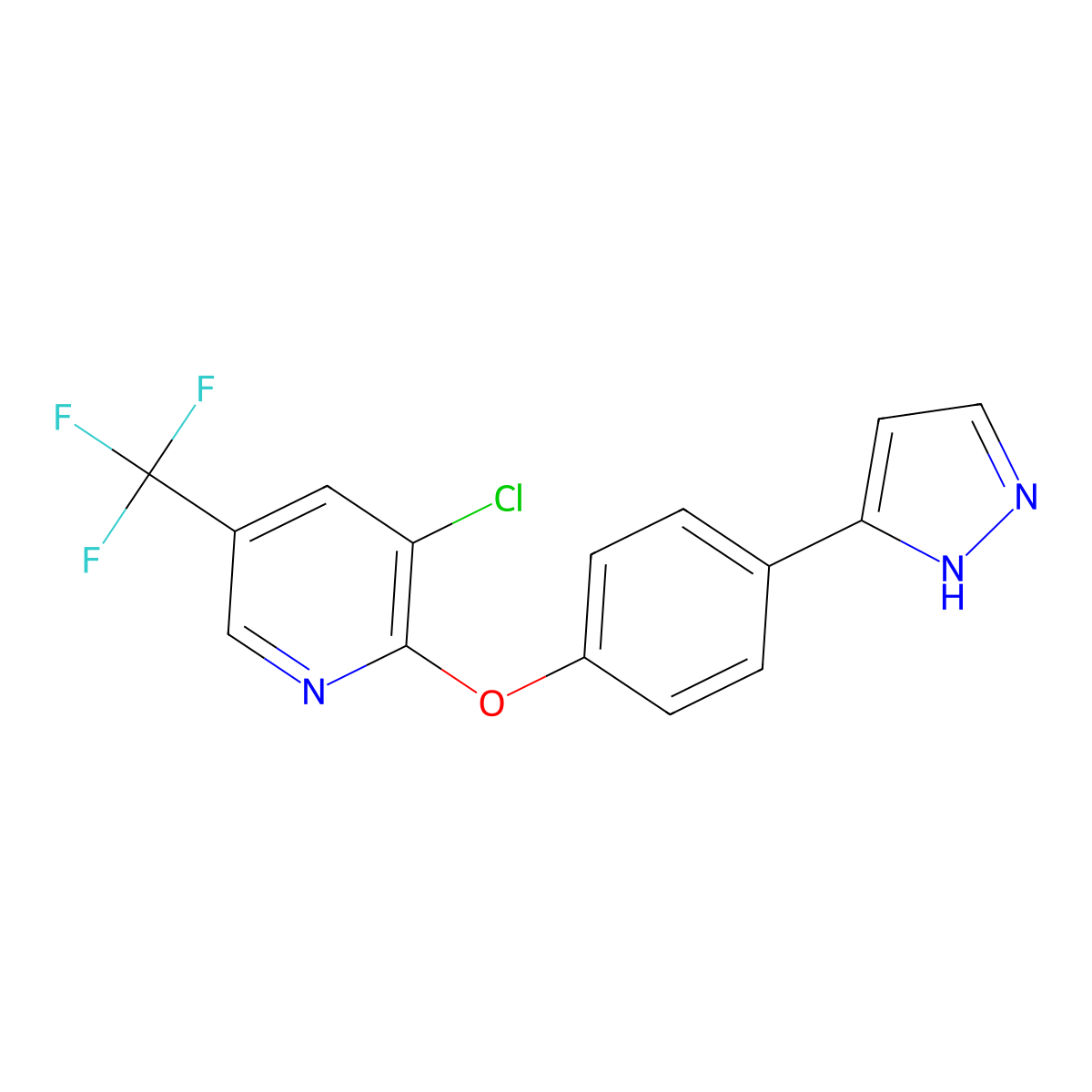 3-chloro-5-(trifluoromethyl)-2-pyridinyl 4-(1H-pyrazol-3-yl)phenyl ether molecular structure, CAS 400087-42-5