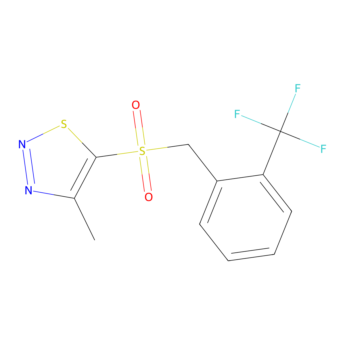4-Methyl-5-{[2-(trifluoromethyl)benzyl]sulfonyl}-1,2,3-thiadiazole molecular structure, CAS 400087-44-7