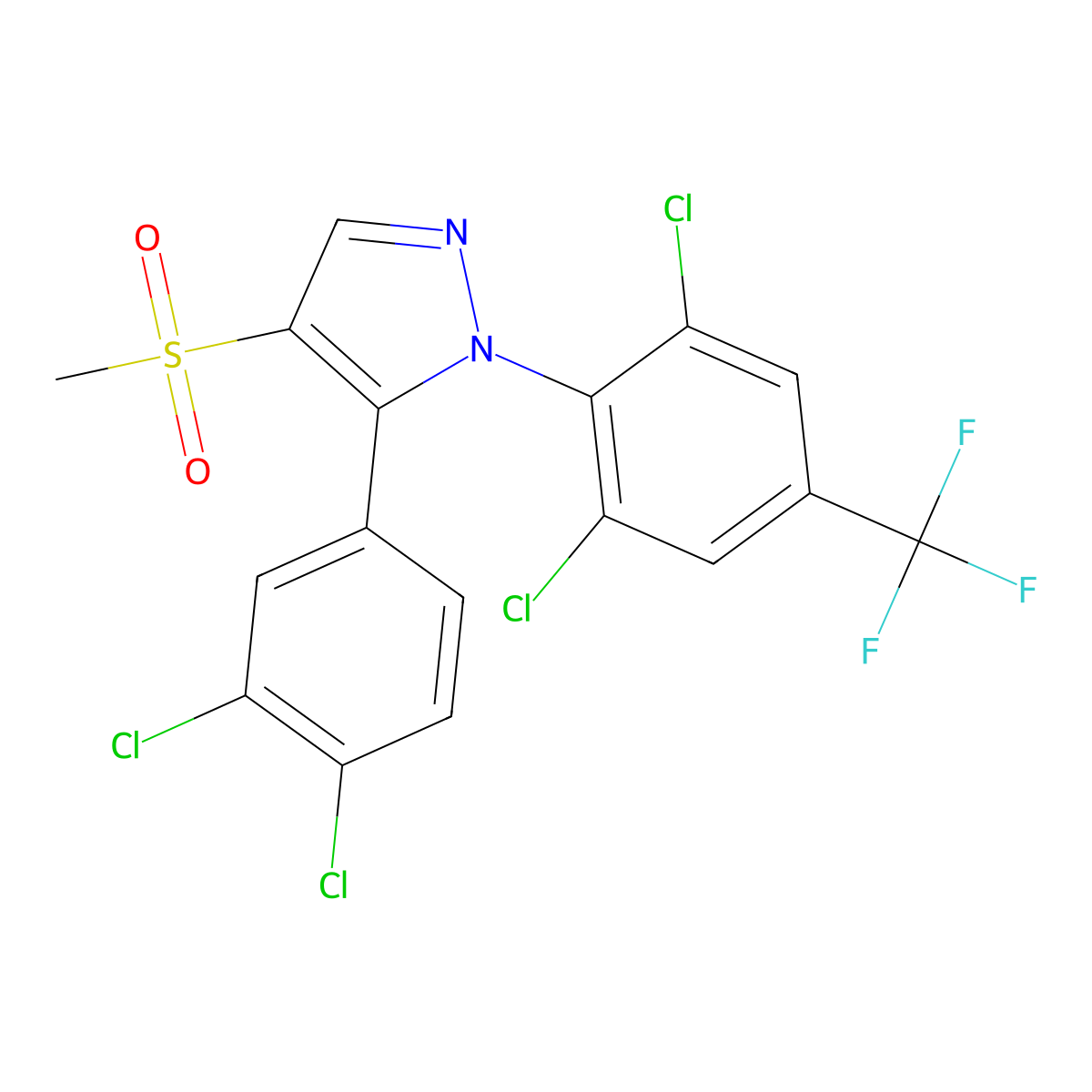 5-(3,4-dichlorophenyl)-1-[2,6-dichloro-4-(trifluoromethyl)phenyl]-4-(methylsulfonyl)-1H-pyrazole molecular structure, CAS 400088-06-4