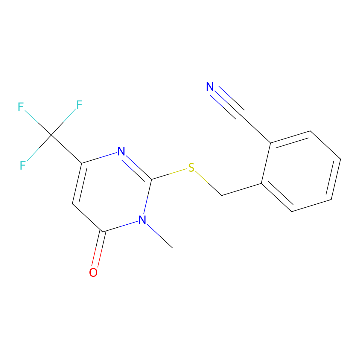 2-({[1-Methyl-6-oxo-4-(trifluoromethyl)-1,6-dihydro-2-pyrimidinyl]sulfanyl}methyl)benzenecarbonitrile molecular structure, CAS 400088-18-8